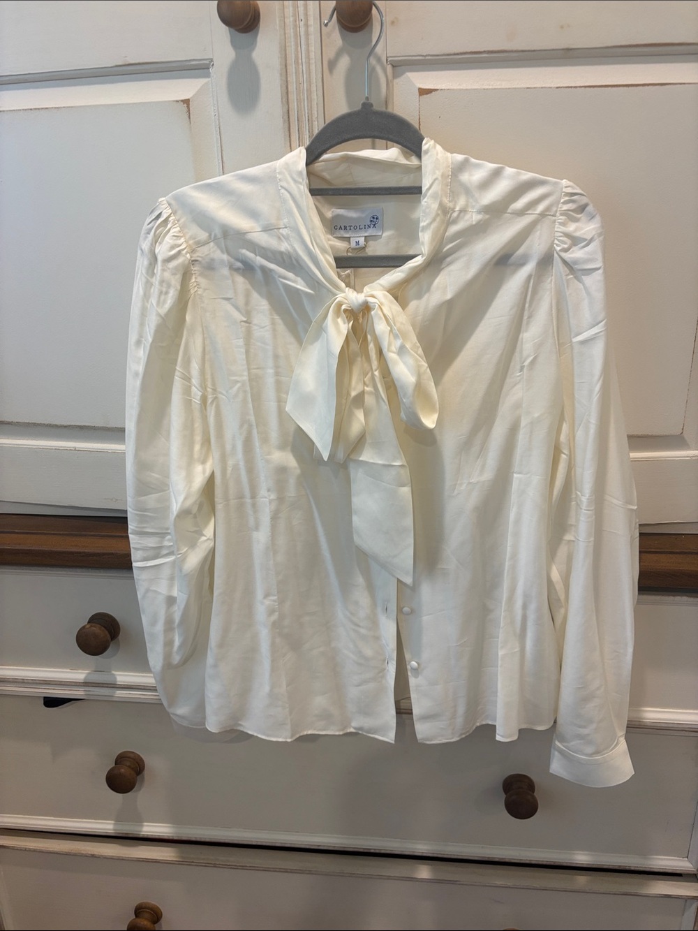 Cream Tie-Neck Blouse